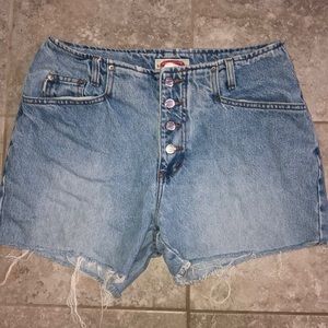 high rise denim shorts